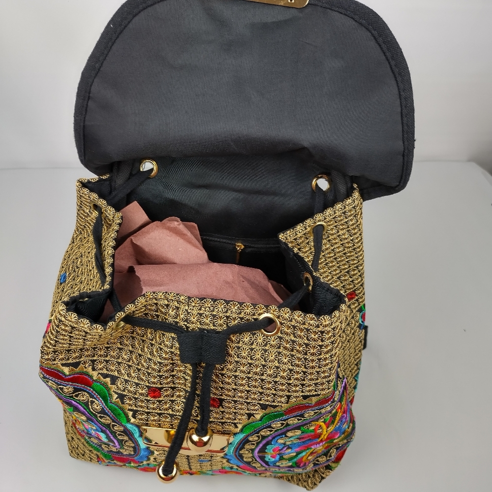 Embroidered mexican floral multicolor handmade‎ bagpack 100% mexican art new - Picture 6 of 11